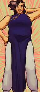 Fullbody Painted C Image ID: A full body digital painting of an Asian man with black hair in a casual ao dai.