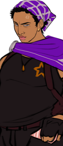 Halfbody Flat B Image ID: A half body, flat-colored digital illustration of a brown person with black hair wearing a cape and bandana.